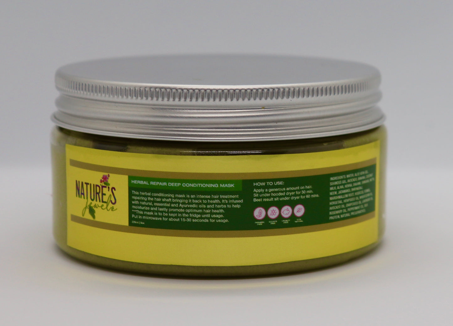 Nature's jewelz herbal dee conditioning mask side view